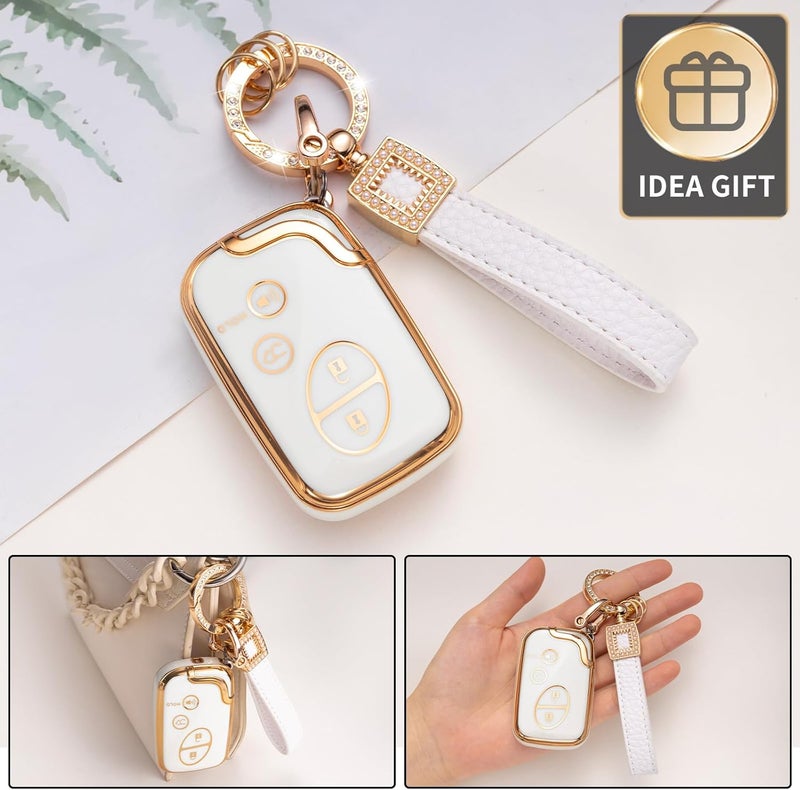 CACARLIKE for Lexus Key Fob Cover with Keychain, Car Key Fob Case Compatible with GX460 RX350 ES350 IS250 GX460 LX570 IS350 GS430 GS300 GS450h is-C is-F Smart Key Protector - Image 4